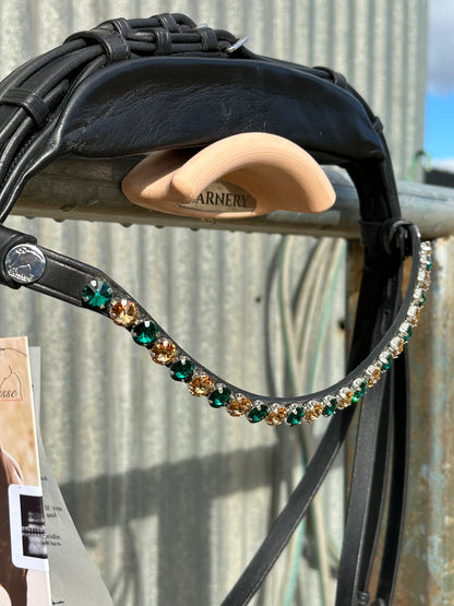 Finesse Large Crystal Browband Special Green and Gold