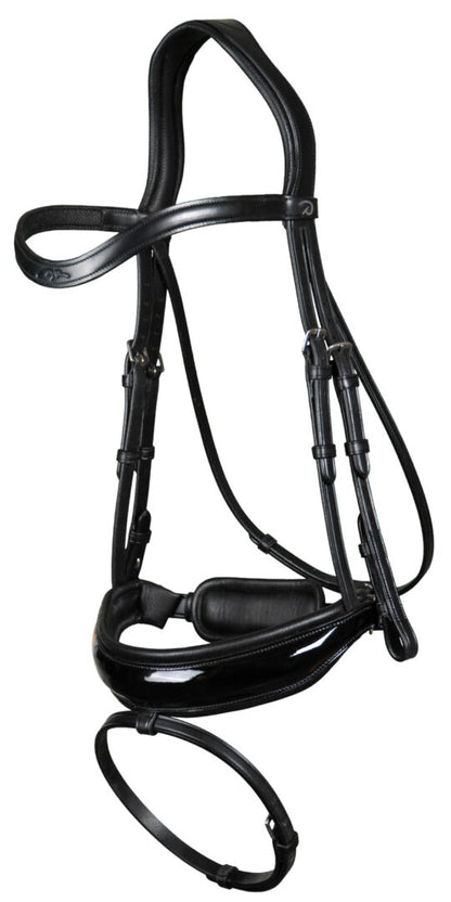 Dy'on Dressage Flat Leather Snaffle Bridle Patent Leather Noseband