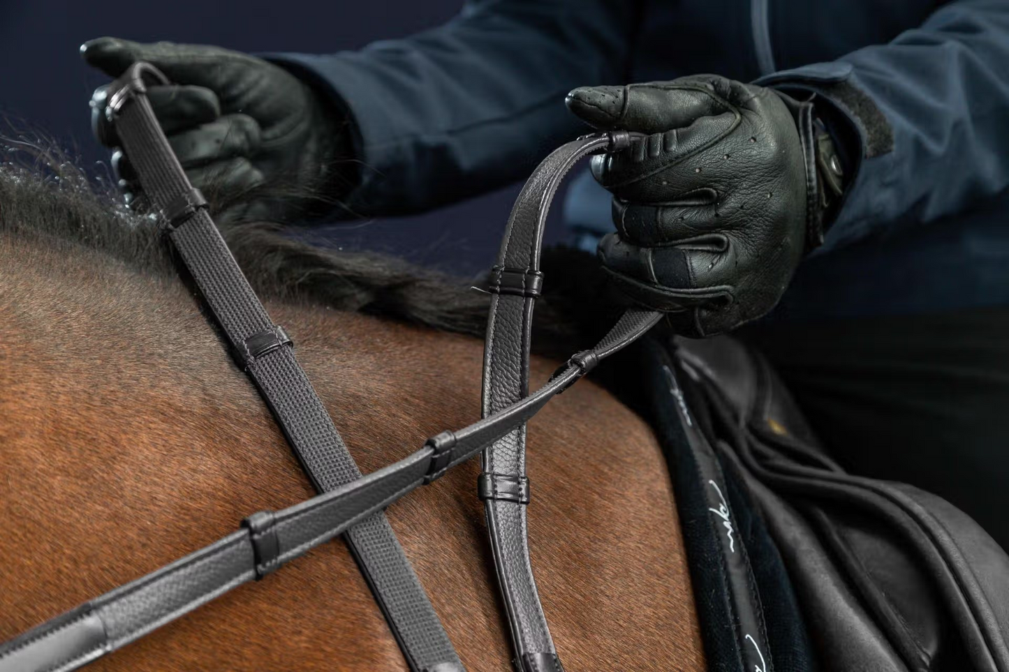 Dy'on Dressage Round Leather Reins | Leather Outer with Inside Rubber Grip & Hand Stops