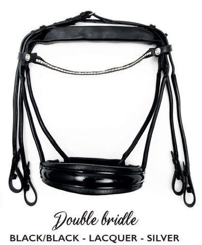 OUTLET Finesse Double Bridle Cassidy | Rolled Black Leather with Silver Clincher Browband