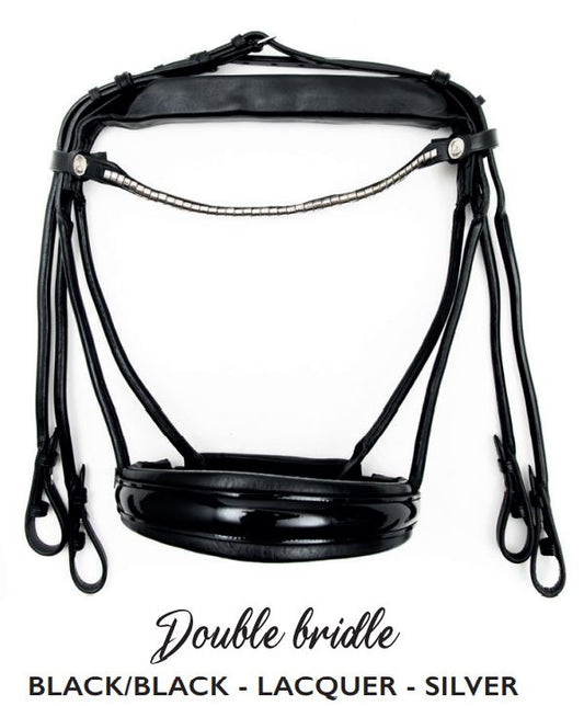 OUTLET Finesse Double Bridle Cassidy | Rolled Black Leather with Silver Clincher Browband