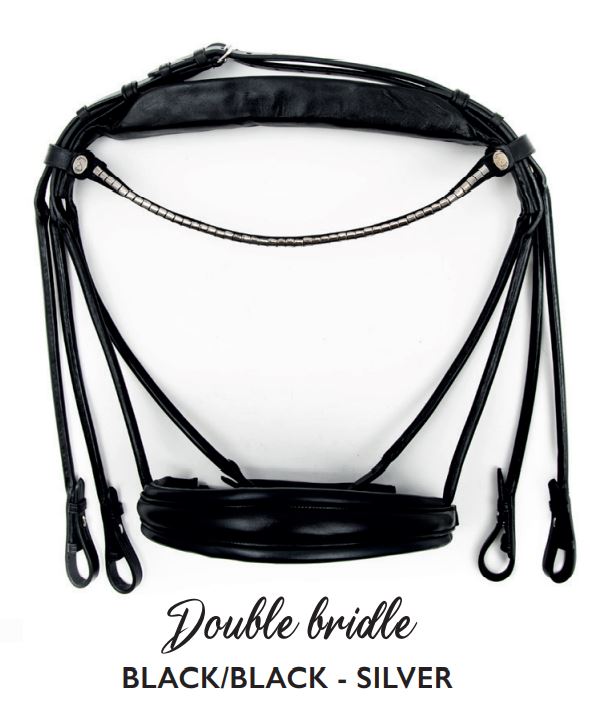 OUTLET Finesse Double Bridle Cassidy | Rolled Black Leather with Silver Clincher Browband