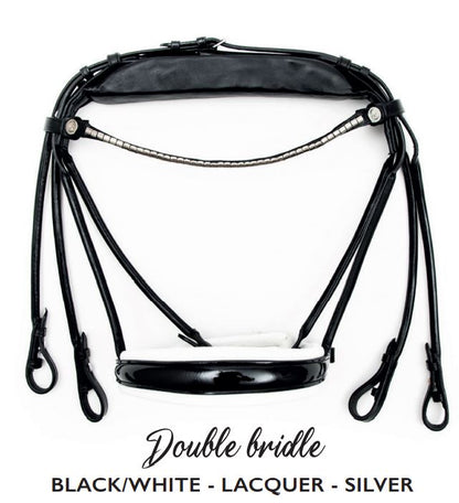 OUTLET Finesse Double Bridle Cassidy | Rolled Black Leather with Silver Clincher Browband